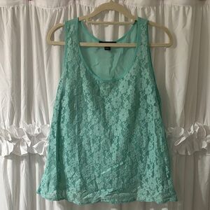 Lace Overlay Tank Top - Mint